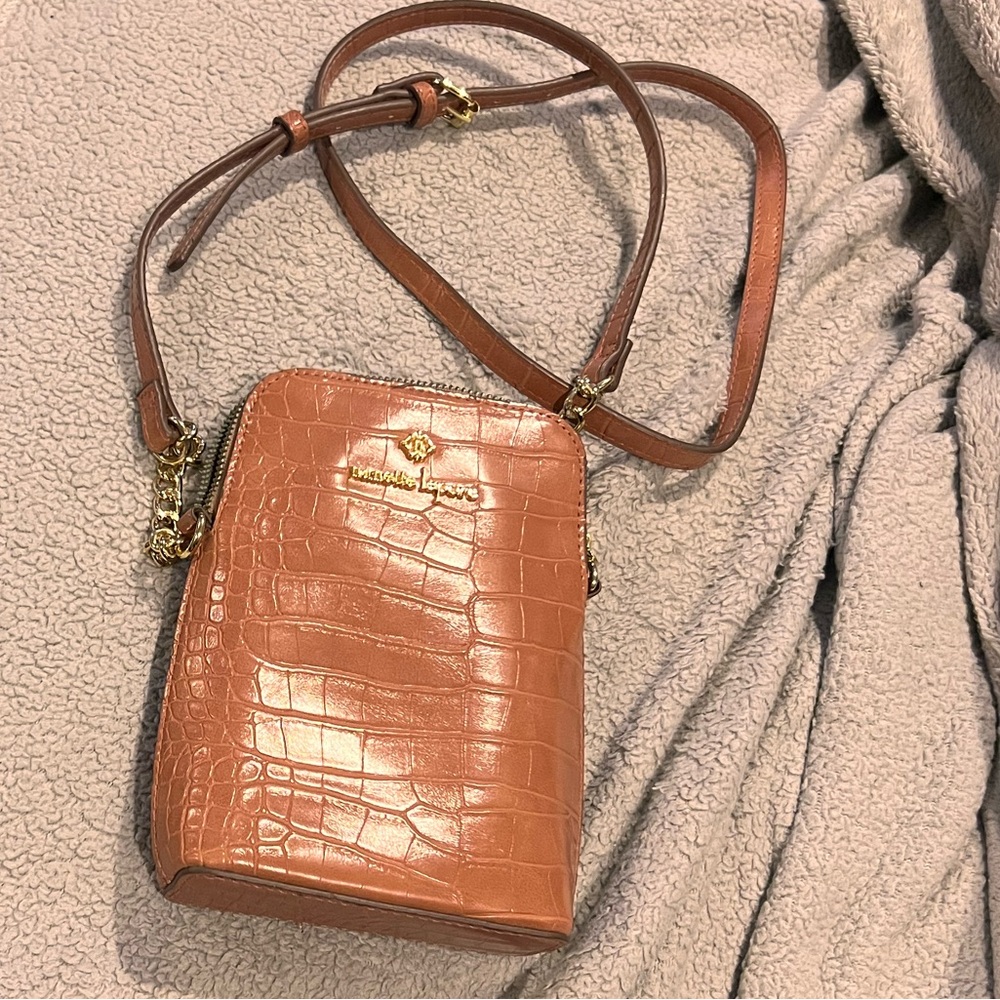 Nanette Lepore Camel Croc-Embossed Crossbody Bag